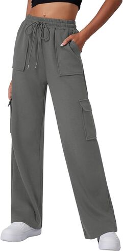 Aleumdr Women's Cargo Sweatpants High Waisted Wide Leg Pants Athletic Casual Baggy Sweat Pants with Pockets in Saudi Arabia
