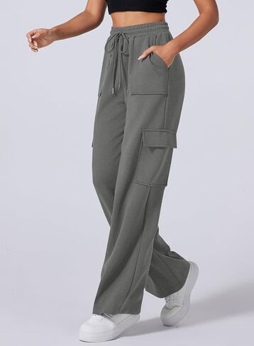 Aleumdr Women's Cargo Sweatpants High Waisted Wide Leg Pants Athletic Casual Baggy Sweat Pants with Pockets in Saudi Arabia