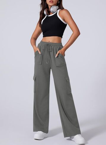 Aleumdr Women's Cargo Sweatpants High Waisted Wide Leg Pants Athletic Casual Baggy Sweat Pants with Pockets in Saudi Arabia