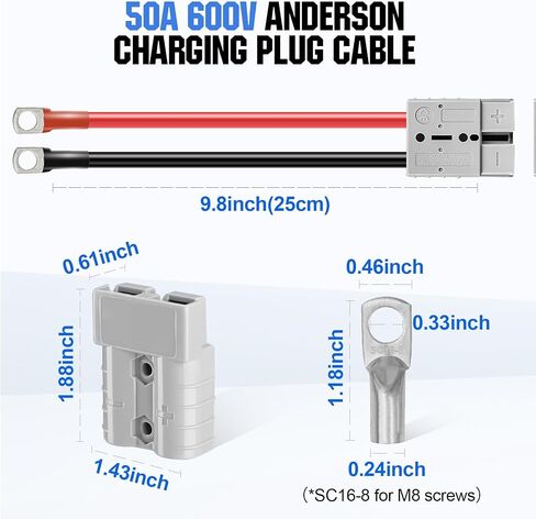 DC HOUSE Anderson Connector 50A Kit Anderson Plug 8 Guage 0.98ft Battery Cables Waterproof Quick Connectors for Lifepo4 Battery Power Transfer in Saudi Arabia