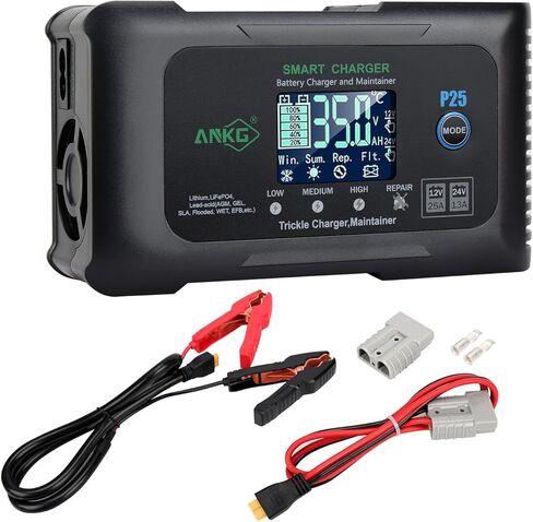 25 Amp Lithium Battery Charger，12V&24V Smart Lifepo4 Battery Charger Car Battery Charger Trickle Charger Maintainer/deep Cycle Charger with SB-50 Style Plug&Alligator Clip in Kuwait