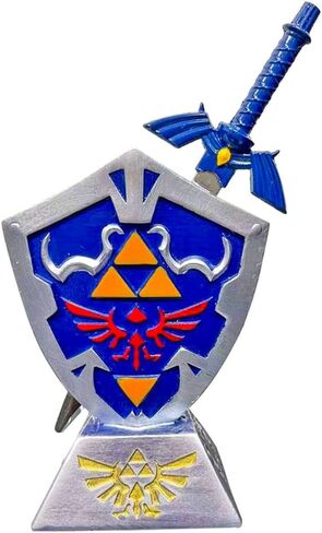 Legend of Zelda Inspired - 6.3" Blue Master Sword Letter Opener & Link's Hylian Shield Ornament, PVC, Ideal for Zelda Game Fans' Collection, Decorative Display & Unique Gift in Saudi Arabia