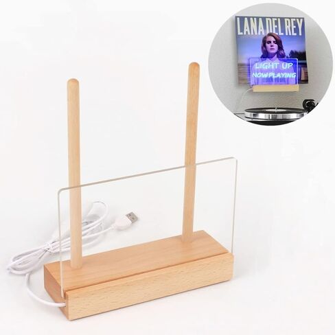 BiJun الآن يلعب حامل سجل الفينيل، حامل سجل الفينيل على الحائط حامل عرض الفينيل الخشبي رف سجل لعرض ألبوم الفينيل وحامل تخزين LPS مع أضواء متعددة الألوان in Kuwait