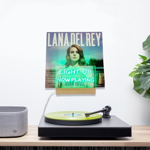 BiJun الآن يلعب حامل سجل الفينيل، حامل سجل الفينيل على الحائط حامل عرض الفينيل الخشبي رف سجل لعرض ألبوم الفينيل وحامل تخزين LPS مع أضواء متعددة الألوان in Kuwait