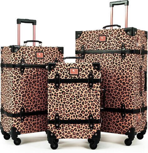 Unitravel Vintage Suitcase Set for Women, 3 Piece PU Leather Retro Luggage Sets, Hardside Spinner Travel Trunk with Combo Lock, 20''/24''/28'', Leopard in Saudi Arabia