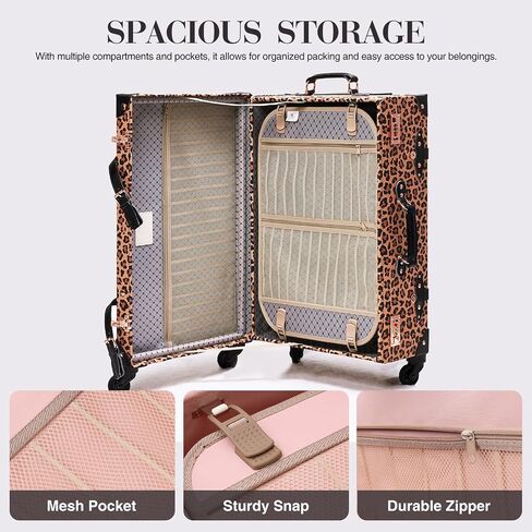 Unitravel Vintage Suitcase Set for Women, 3 Piece PU Leather Retro Luggage Sets, Hardside Spinner Travel Trunk with Combo Lock, 20''/24''/28'', Leopard in Saudi Arabia