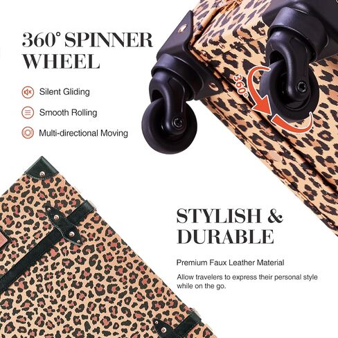 Unitravel Vintage Suitcase Set for Women, 3 Piece PU Leather Retro Luggage Sets, Hardside Spinner Travel Trunk with Combo Lock, 20''/24''/28'', Leopard in Saudi Arabia