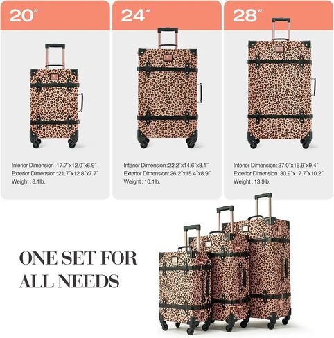 Unitravel Vintage Suitcase Set for Women, 3 Piece PU Leather Retro Luggage Sets, Hardside Spinner Travel Trunk with Combo Lock, 20''/24''/28'', Leopard in Saudi Arabia
