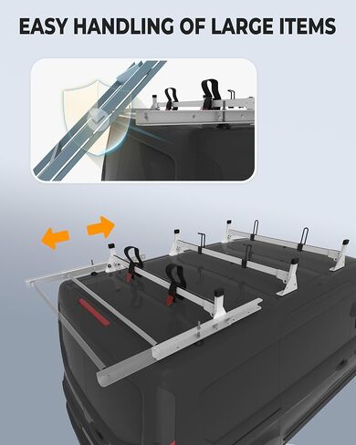 حامل سقف للشاحنة مصنوع من الفولاذ عالي التحمل مقاس 46 بوصة، رف سلم للشاحنة مع أسطوانة شحن خلفية مناسبة لسيارة Ford Transit Connect لعام 2014، أبيض، 3 قضبان، 750 رطلًا in Kuwait