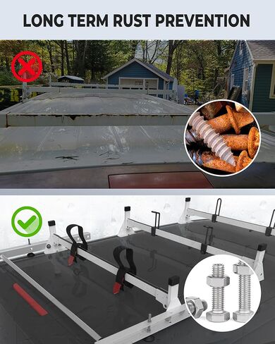 حامل سقف للشاحنة مصنوع من الفولاذ عالي التحمل مقاس 46 بوصة، رف سلم للشاحنة مع أسطوانة شحن خلفية مناسبة لسيارة Ford Transit Connect لعام 2014، أبيض، 3 قضبان، 750 رطلًا in Kuwait