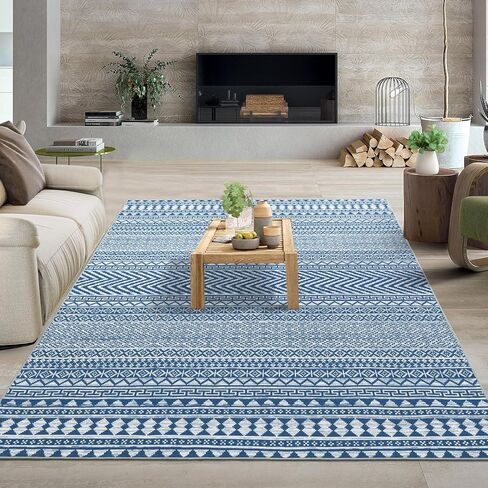 سجادة CAROMIO مقاس 10 × 13 كبيرة جدًا لغرفة المعيشة، سجادة قابلة للغسل، سجادة أرضية بوهو لهجة، سجادة مغربية ذات كومة منخفضة غير قابلة للانزلاق، سجادة مغربية هندسية، غطاء أرضيات المزرعة لغرفة النوم، ديكور المنزل، أسود in Kuwait