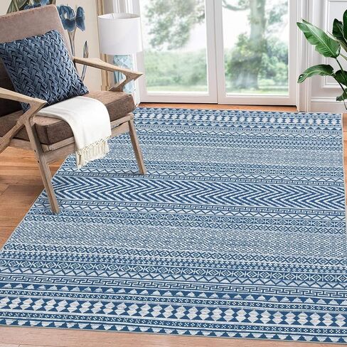 سجادة CAROMIO مقاس 10 × 13 كبيرة جدًا لغرفة المعيشة، سجادة قابلة للغسل، سجادة أرضية بوهو لهجة، سجادة مغربية ذات كومة منخفضة غير قابلة للانزلاق، سجادة مغربية هندسية، غطاء أرضيات المزرعة لغرفة النوم، ديكور المنزل، أسود in Kuwait