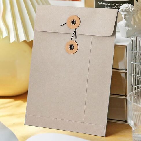 10 Pcs Kraft Paper String Envelope File Folder A5 Size Vertical Document Bill Cards Storage Organizer File Bag with Button String Tie Closure Bag File Folder Project Pockets for School Office in Kuwait