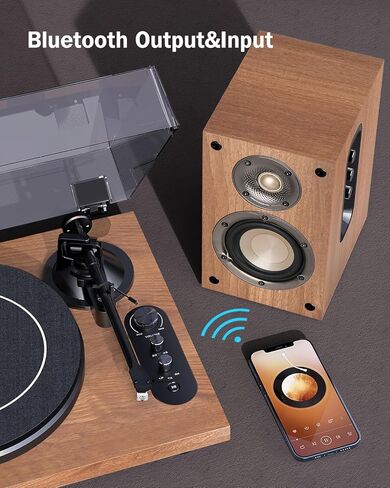 1 by ONE Record Player, Hi-Fi System Bluetooth Turntable Players with Stereo Bookshelf Speakers, Phono Preamp, AT-3600L, Adjustable Counterweight, Bluetooth Output&Input, 2-Speed Belt Drive in Kuwait