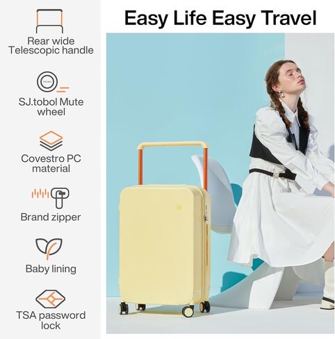 حقائب حمل من mixi معتمدة من شركة الطيران بمقبض واسع وخفيفة الوزن وحقائب ذات هيكل صلب من البولي كربونات وحقائب سفر بعجلات دوارة وقفل TSA، مقاس 20 بوصة باللون الأصفر in Kuwait