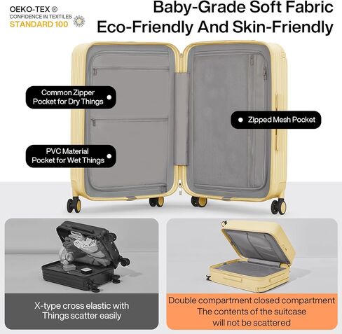 حقائب حمل من mixi معتمدة من شركة الطيران بمقبض واسع وخفيفة الوزن وحقائب ذات هيكل صلب من البولي كربونات وحقائب سفر بعجلات دوارة وقفل TSA، مقاس 20 بوصة باللون الأصفر in Kuwait