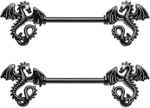 Pierced Owl 14GA Stainless Steel CZ Crystal Dragon Ends Nipple Barbells, Sold as a Pair in Saudi Arabia