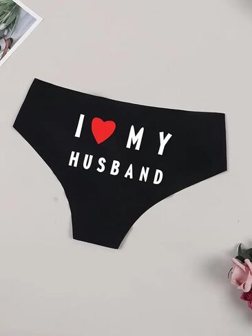 Generic سراويل داخلية I Love My Husband، ملابس داخلية مريحة فائقة النعومة، ملابس داخلية مثيرة للنساء، تصميم فريد بطباعة قلب، أسود (كبير)، أسود/أحمر in Saudi Arabia