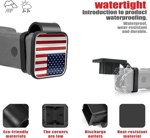 1 PC Trailer Hitch Plug Insert Cover, 2In Waterproof Vehicle Hitch Plug Protector, American Flag Design, Square Dustproof Hitch Receiver, Universal Heavy Duty Trailer Hitch Cover (Red) in Saudi Arabia