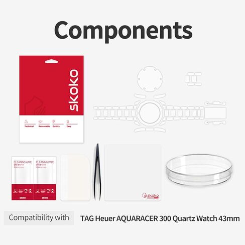 skoko [مجموعة كاملة في حزمة واحدة، طبقة حماية كاملة للجسم متوافقة مع Tagheuer Aquaracer 300m 43mm بشرة شفافة لامعة، تغطية كاملة، مضادة للخدش، سهلة التركيب in Kuwait