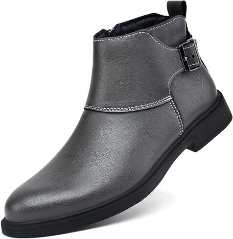 Men's Genuine Leather Pointed Toe Dress Chelsea Boots Adjustable Buckle Inner Zipper Ankle Boots Casual Formal Business Booties in Saudi Arabia
