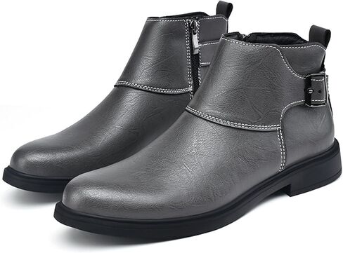 Men's Genuine Leather Pointed Toe Dress Chelsea Boots Adjustable Buckle Inner Zipper Ankle Boots Casual Formal Business Booties in Saudi Arabia