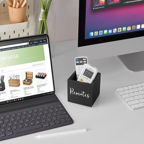 DRASTAR Acacia Remote Control Holder, TV Remote Holder, with 2 Compartments，Remote Storage Caddy, Remote Control Organizer in Saudi Arabia