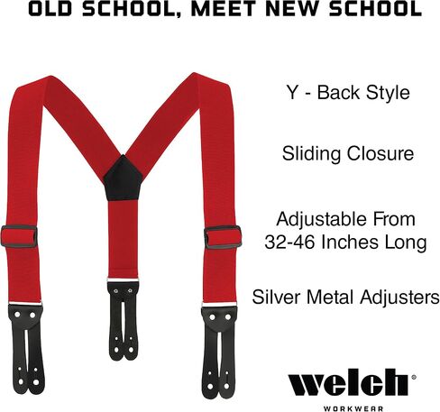 Welch Work Suspenders, 2 Inch Webbing, Y-back Style, Made in USA in Saudi Arabia