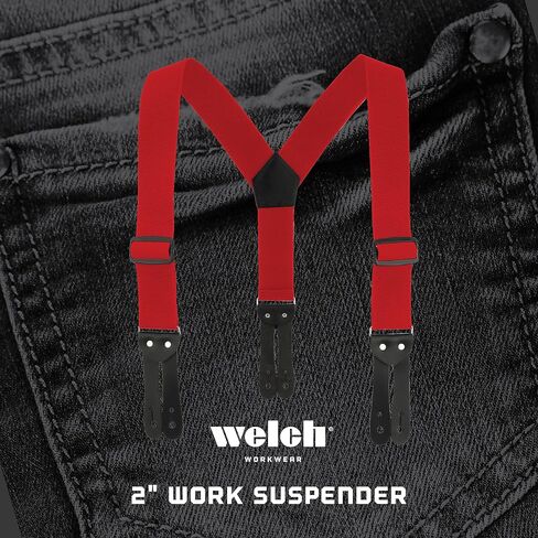 Welch Work Suspenders, 2 Inch Webbing, Y-back Style, Made in USA in Saudi Arabia