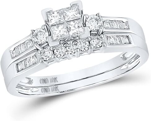 10K White Gold Princess Diamond Bridal Set 1/2 Cttw For Womens Engagement Wedding Anniversary Ring Band in Saudi Arabia