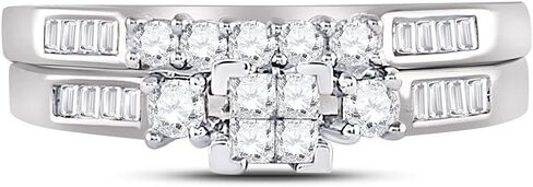 10K White Gold Princess Diamond Bridal Set 1/2 Cttw For Womens Engagement Wedding Anniversary Ring Band in Saudi Arabia
