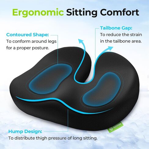AUVON Multi-Layer Seat Cushion for Ideal Support & Softness, Memory Foam Coccyx Cushion with Cooling Gel for Sciatica & Tailbone Pain Relief, Back Relief Desk Chair Cushion for Office Chair, Car Seat in Kuwait