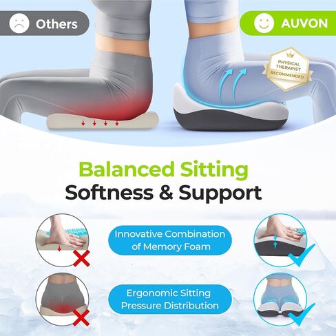 AUVON Multi-Layer Seat Cushion for Ideal Support & Softness, Memory Foam Coccyx Cushion with Cooling Gel for Sciatica & Tailbone Pain Relief, Back Relief Desk Chair Cushion for Office Chair, Car Seat in Kuwait