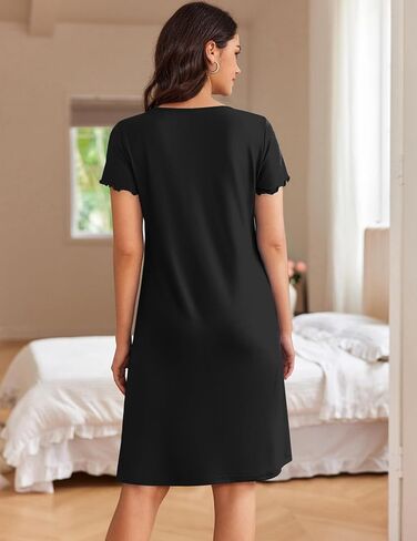 Ekouaer Womens Nightshirt Button Down Sleep Shirts Short Sleeve Nightgown V-Neck Sleepdress Soft Sleepwear in Saudi Arabia