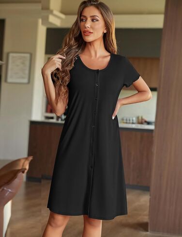 Ekouaer Womens Nightshirt Button Down Sleep Shirts Short Sleeve Nightgown V-Neck Sleepdress Soft Sleepwear in Saudi Arabia