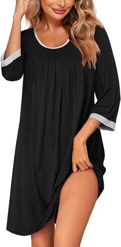 Ekouaer المرأة مطوي ثوب النوم لينة قميص النوم 3/4 كم فستان بيجامة Scoopneck النوم تي شيرت النوم ملابس خاصة S-3XL in Saudi Arabia
