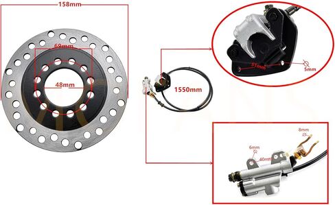 50CC 110CC ATV الخلفية الهيدروليكية الفرامل الفرجار الجمعية 158 مللي متر القرص الدوار عدة صالح لل 50CC 70CC 90CC 110CC 125CC ATV الذهاب كارت دراجة الطرق غير الممهدة in Saudi Arabia