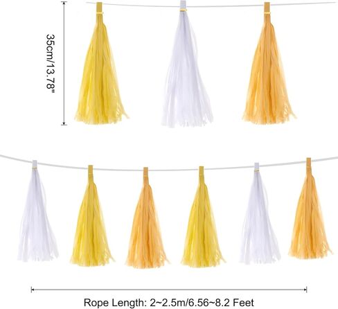 MECCANIXITY 30Pcs Light Yellow,Dark Yellow,White Tassel Garland Banner with Rope Tissue Paper Tassels Party DIY Kits for Anniversary Wedding Birthday Party in Saudi Arabia
