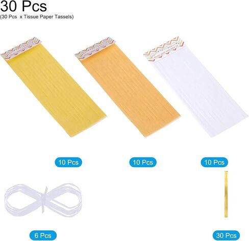 MECCANIXITY 30Pcs Light Yellow,Dark Yellow,White Tassel Garland Banner with Rope Tissue Paper Tassels Party DIY Kits for Anniversary Wedding Birthday Party in Saudi Arabia