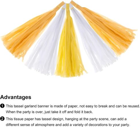 MECCANIXITY 30Pcs Light Yellow,Dark Yellow,White Tassel Garland Banner with Rope Tissue Paper Tassels Party DIY Kits for Anniversary Wedding Birthday Party in Saudi Arabia