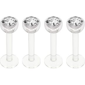 4pc 16g Bioplast Labret Monroe Lip Ring 3mm CZ Gem Ashley Tragus Bioflex Earring Stud Piercing Jewelry 8mm