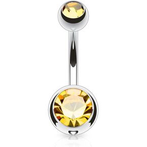 خاتم السرة المرصع بالجواهر المزدوج مقاس 14 من الفولاذ الجراحي 316L (اختر اللون) in Kuwait