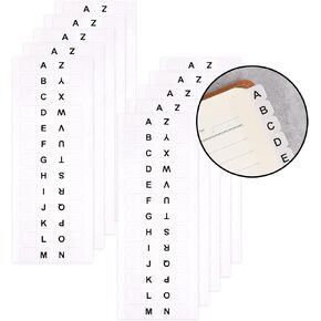 A-Z 26 White Letters Tabs Sticky Alphabet Tabs, 260 Pcs Self Adhesive Page Tabs Alphabetical Tabs Indexes for Books, Dictionary, Notes, File (10 Sheets)