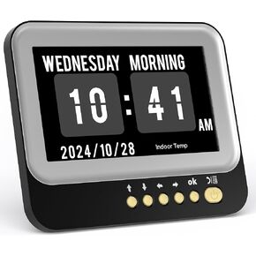 7 Inch Alarm Clock with Day and Date - 15 Alarm Options, Level 4 Auto Dimmable Display, Digital Calendar Clock Dementia Alzheimers Clock with Extra Large Display