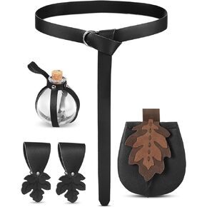 6 Pcs Women Renaissance Accessories Leaf Belt Bag Medieval Viking Belt Potion Bottles Leather Belt Skirt Hikes