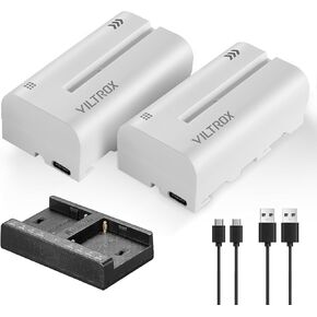 VILTROX NP-F550 Battery 2-Pack and Wall Charger for Sony NP F530 F550 F970 F960 F770 F750 F330 TR516 TR716 TR818 TR910 TR917 Camera, Godox Neewer LED Video Light and More (USB Type-C Input Port)