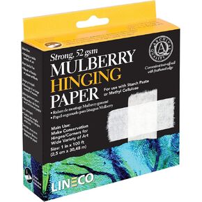 Lineco Mulberry Hinging Paper 1" x 100 ft. Water-Activated for Making Conservation Hinges. Hinge Artwork, Craft, Digital Prints, Documents, and more.