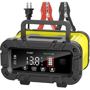 20A Battery Charger,12/24V Lifepo4 Lead Acid Automatic Smart Car Battery Charger, Portable Automotive Trickle Charger, Automobile Battery Maintainer, for Car Truck Motorcycle Lawn Mower Boat Batteries