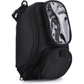 Keenso Universal Motorcycle Magnetic Mini Tank Bag, Waterproof Oxford Tank Bag Saddle Black Motorbike Riding Backpack Strap Mount with Strong Magnetic