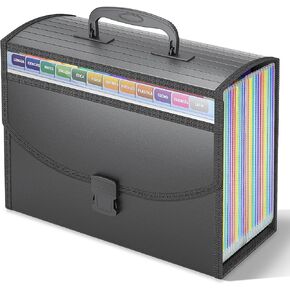 25 Pockets Expanding File Folders,Portable File Organizer with Handle,Accordion Filing Box.Visible Window for Quick Lookup,A-Z and Month Tabs Included.A4/Letter Size Documents Papers Bills Organizer